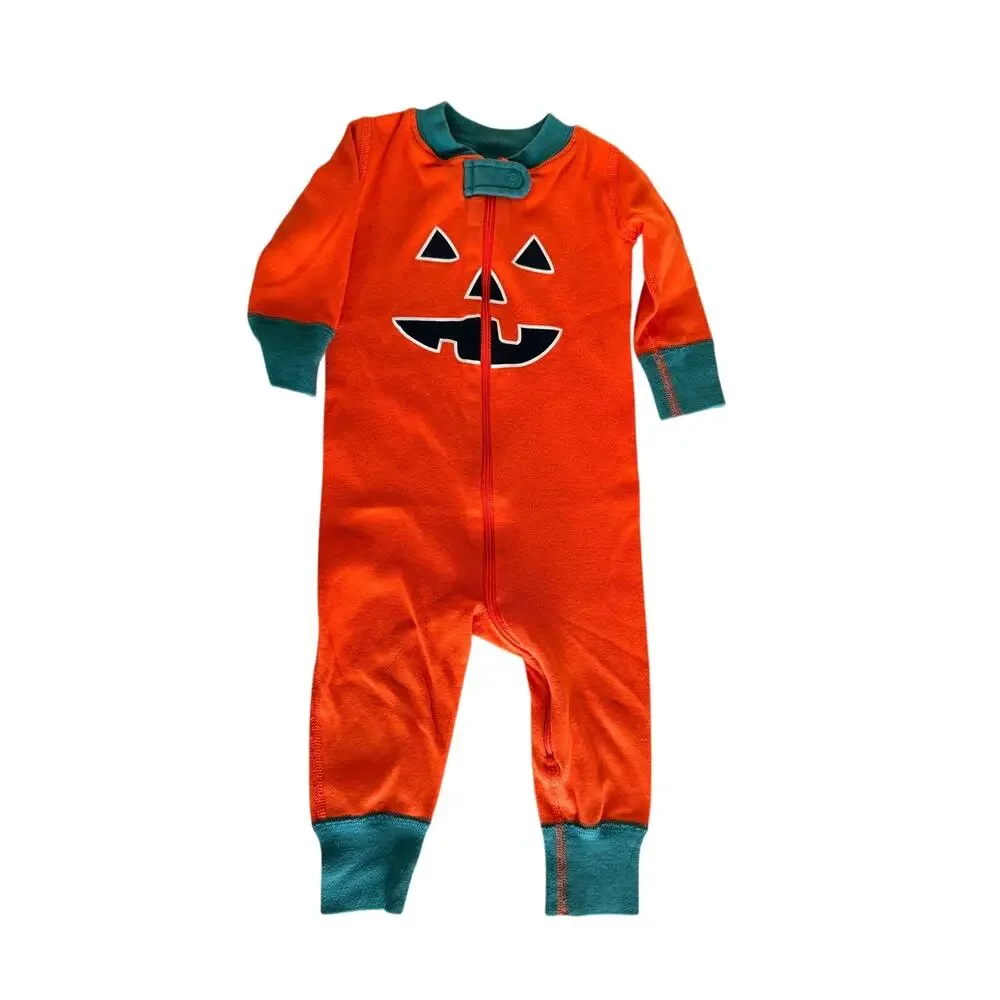 Hanna Andersson Glow-Dark Halloween Pumpkin Baby Sleeper 70